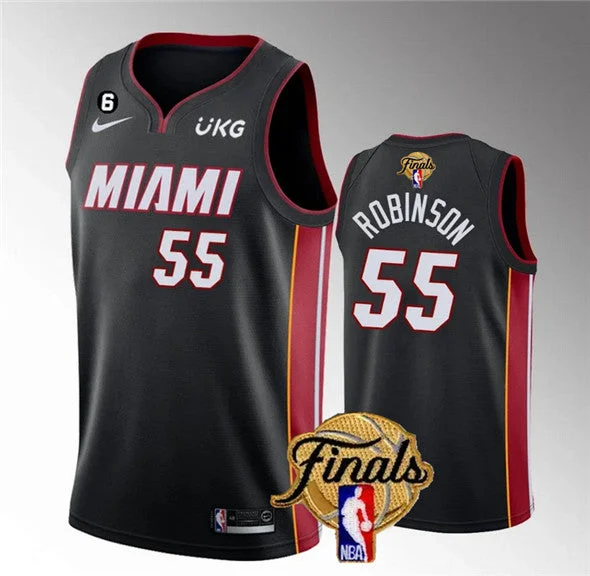 Basketball Jersey For College And University Teams-Heat 55 Duncan Robinson Black 2023 Finals NO.6 Patch Swingman Basketball Jersey