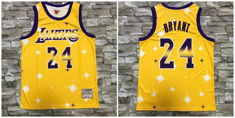 Basketball Jersey For Team Apparel-Lakers 24 Kobe Bryant Yellow Star Hardwood Classics Basketball Jersey