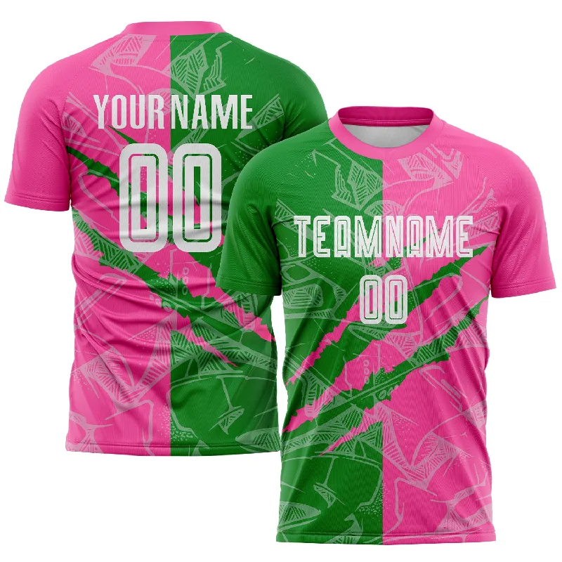 Football Jersey For Special Promotions-Custom Graffiti Pattern Grass Green-Pink Scratch Sublimation Soccer Uniform Jersey