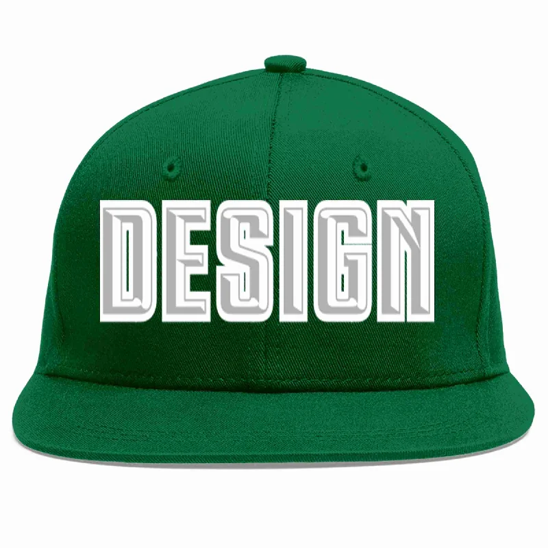 Baseball Cap With Adjustable Closure-Custom Green Gray-White Flat Eaves Sport Baseball Cap Design for Men/Women/Youth