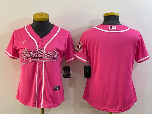 Baseball Jersey For Official Team Gear-Women's Arizona Cardinals Blank Pink With Patch Cool Base Stitched Baseball Jersey(Run Small)