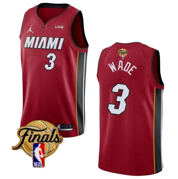 Basketball Jersey For Players-Heat 3 Dwyane Wade Red 2023 Finals Patch Swingman Basketball Jersey