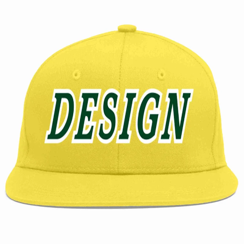 Baseball Cap With Player Numbers-Custom Light Gold Green-White Flat Eaves Sport Baseball Cap Design for Men/Women/Youth