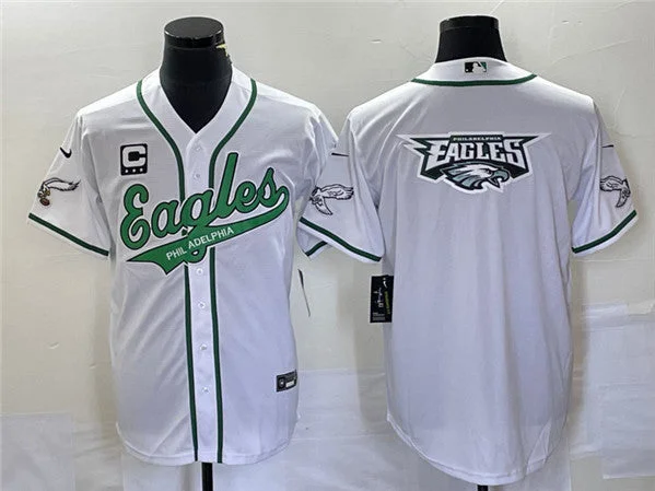 Baseball Jersey For Custom Orders-Men's Philadelphia Eagles White Team Big Logo With C Patch Cool Base Stitched Baseball Jersey