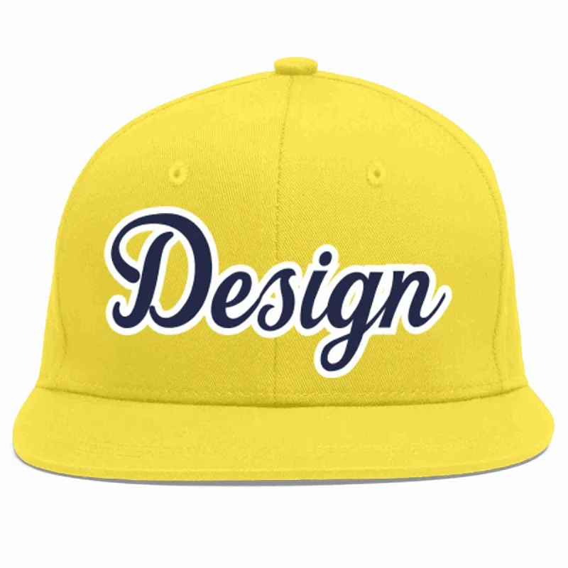 Baseball Cap For Casual Fans-Custom Light Gold Navy-White Flat Eaves Sport Baseball Cap Design for Men/Women/Youth