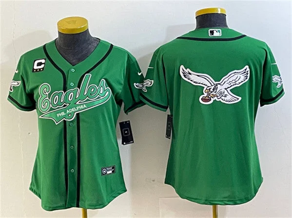 Baseball Jersey For Official Tournament Merchandise-Women's Philadelphia Eagles Green Team Big Logo With 3-Star C Patch Cool Base Stitched Baseball Jersey(Run Small)