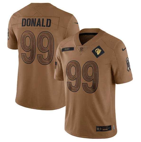 Football Jersey For Football Gifts And Memorabilia-Men's Los Angeles Rams #99 Aaron Donald 2023 Brown Salute To Service Limited Football Stitched Jersey