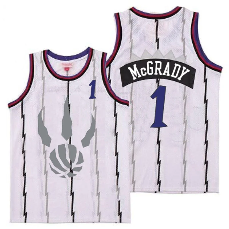 Basketball Jersey With Custom Name-Raptors 1 Tracy McGrady White Gray Logo Retro Basketball Jersey