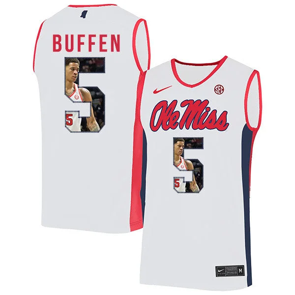 Basketball Jersey For Fan Club Apparel-Ole Miss Rebels 5 KJ Buffen White Fashion Basketball College Basketball Jersey