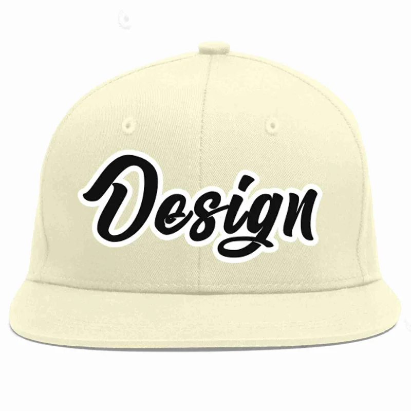 Baseball Cap With Unique Designs-Custom Cream Black-White Flat Eaves Sport Baseball Cap Design for Men/Women/Youth