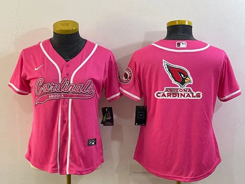 Baseball Jersey For Major League Supporters-Women's Arizona Cardinals Pink Team Big Logo With Patch Cool Base Stitched Baseball Jersey(Run Small)