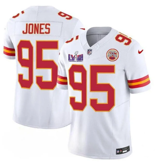 Football Jersey For Fan Club Apparel-Men’s Kansas City Chiefs #95 Chris Jones White 2024 F.U.S.E. Super Bowl LVIII Patch Vapor Untouchable Limited Football Stitched Jersey