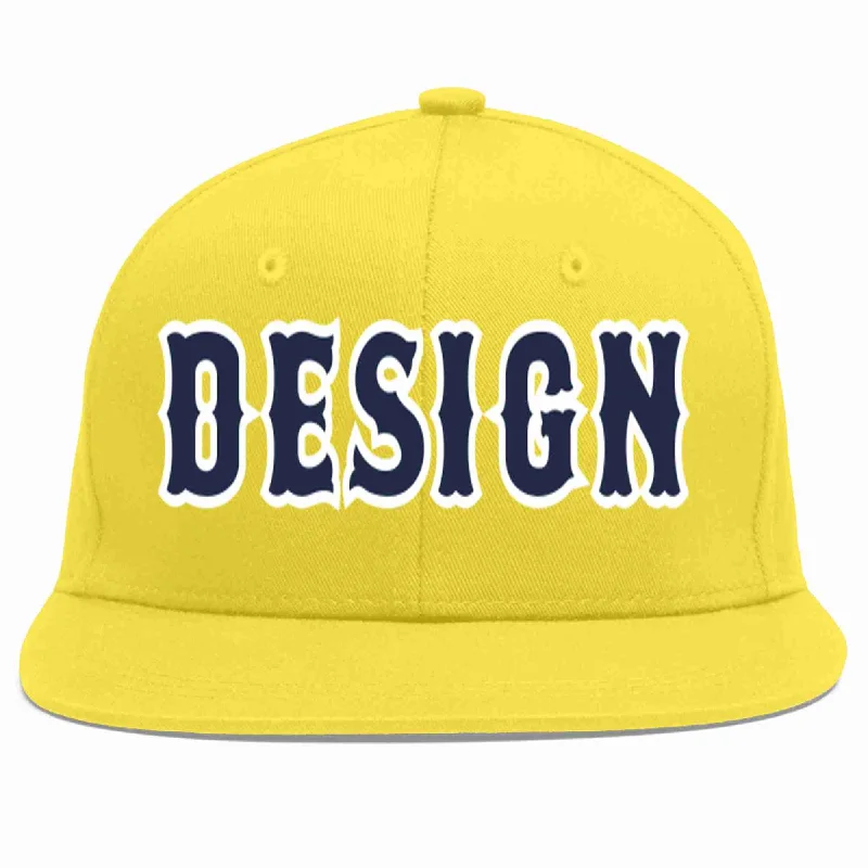 Baseball Cap For Sports Merchandising-Custom Light Gold Navy-White Flat Eaves Sport Baseball Cap Design for Men/Women/Youth