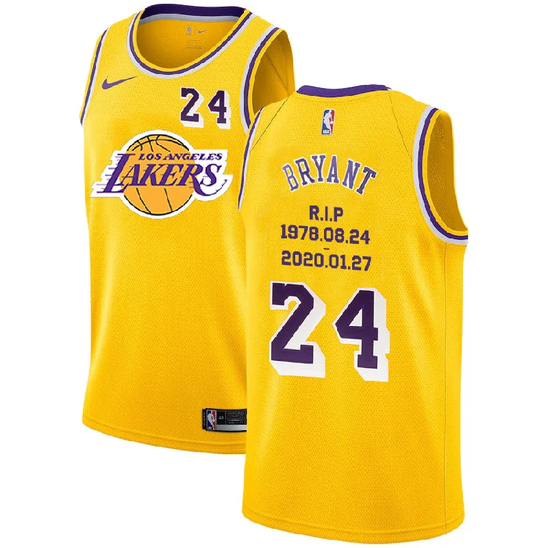 Basketball Jersey For Custom Fan Gear-Lakers 24 Kobe Bryant Yellow R.I.P Swingman Basketball Jersey