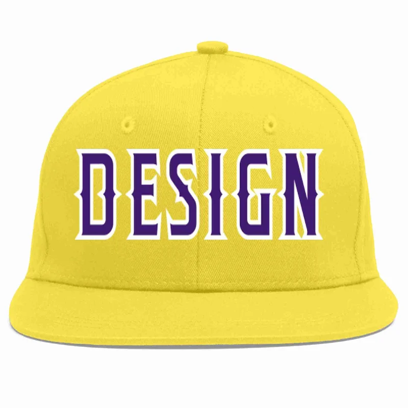 Baseball Cap For Major League Teams-Custom Light Gold purple-White Flat Eaves Sport Baseball Cap Design for Men/Women/Youth