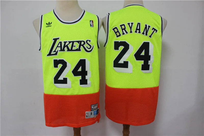 Basketball Jersey For Game Day-Lakers 24 Kobe Bryant Fluorescent Green Orange Split Hardwood Classics Basketball Jersey