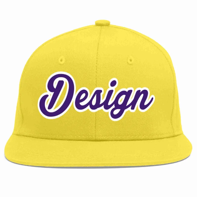 Baseball Cap For Men-Custom Light Gold purple-White Flat Eaves Sport Baseball Cap Design for Men/Women/Youth