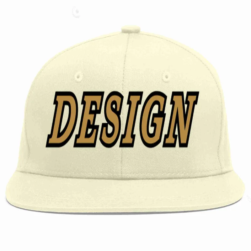 Baseball Cap For Fundraising Events-Custom Cream Old Gold-Black Flat Eaves Sport Baseball Cap Design for Men/Women/Youth