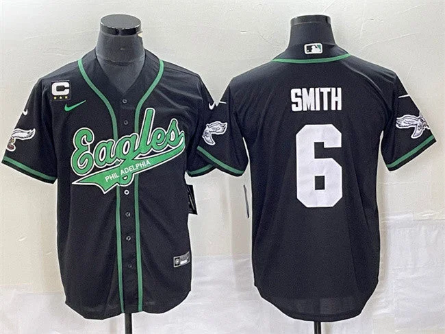 Baseball Jersey For Group And Fan Merchandise-Men's Philadelphia Eagles #6 DeVonta Smith Black With C Patch Cool Base Stitched Baseball Jersey