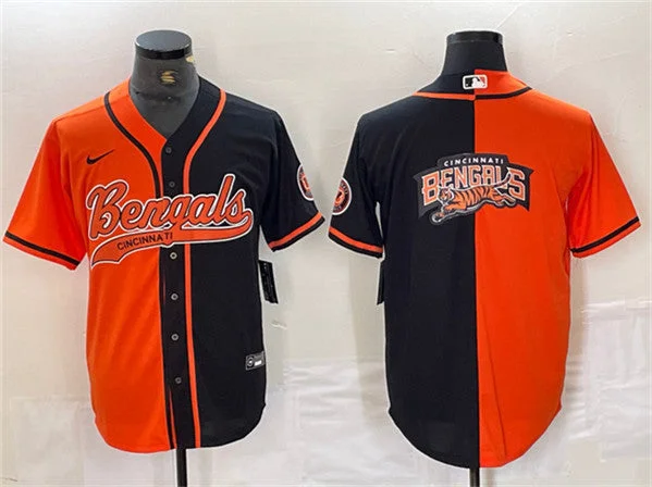 Baseball Jersey For Group Event Orders-Men's Cincinnati Bengals Team Big Logo Black/Orange Split With Patch Cool Base Baseball Stitched Jersey