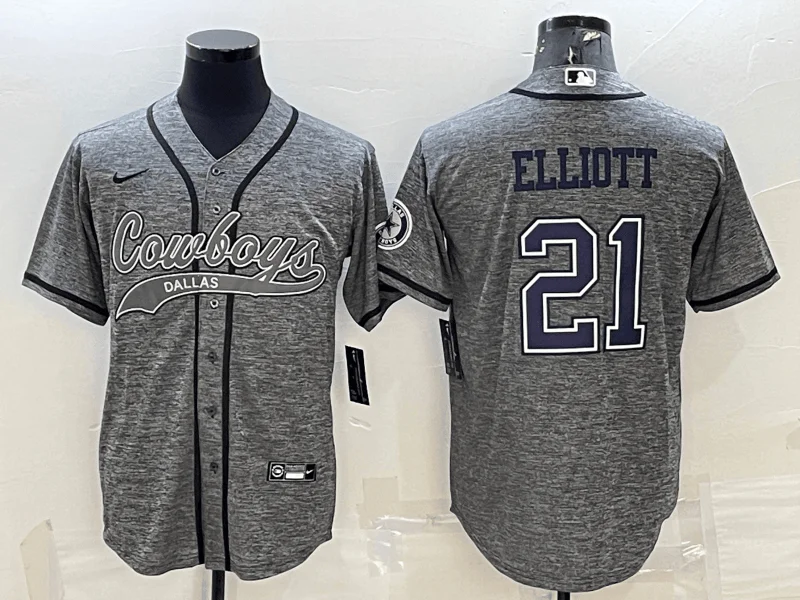 Baseball Jersey For Sports Fans Apparel-Men's Dallas Cowboys #21 Ezekiel Elliott Grey Gridiron With Patch Cool Base Stitched Baseball Jersey