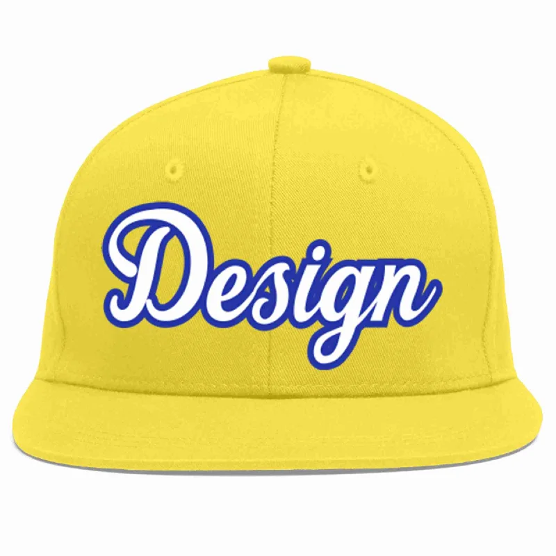 Baseball Cap With Bold Design And Colors-Custom Light Gold White-Royal Flat Eaves Sport Baseball Cap Design for Men/Women/Youth