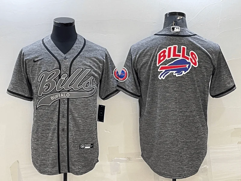 Baseball Jersey For Limited-Time Orders-Men's Buffalo Bills Grey Team Big Logo With Patch Cool Base Stitched Baseball Jersey