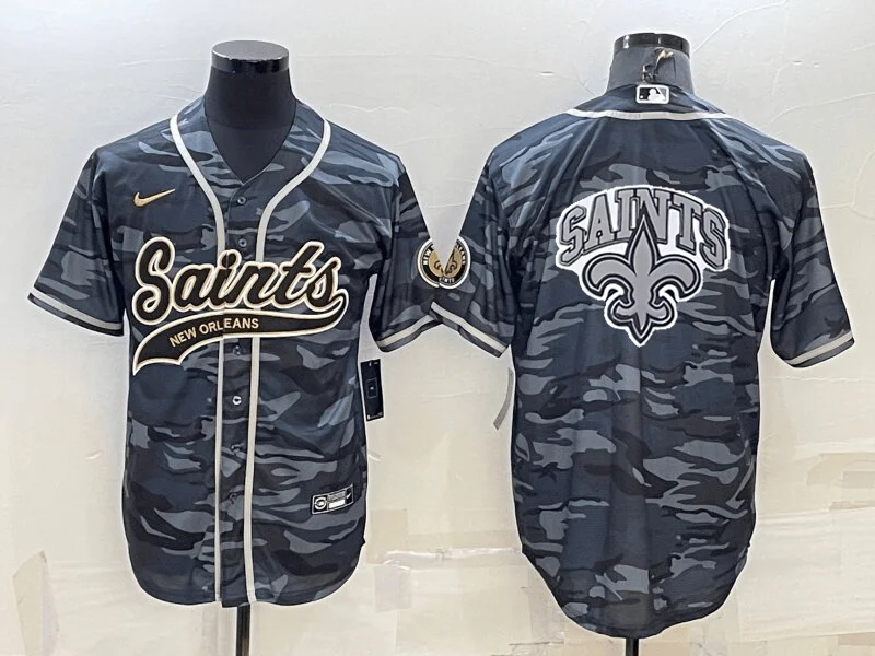 Baseball Jersey For Limited-Time Fan Products-Men's New Orleans Saints Blank Grey Navy Team Big Logo With Patch Cool Base Stitched Baseball Jersey