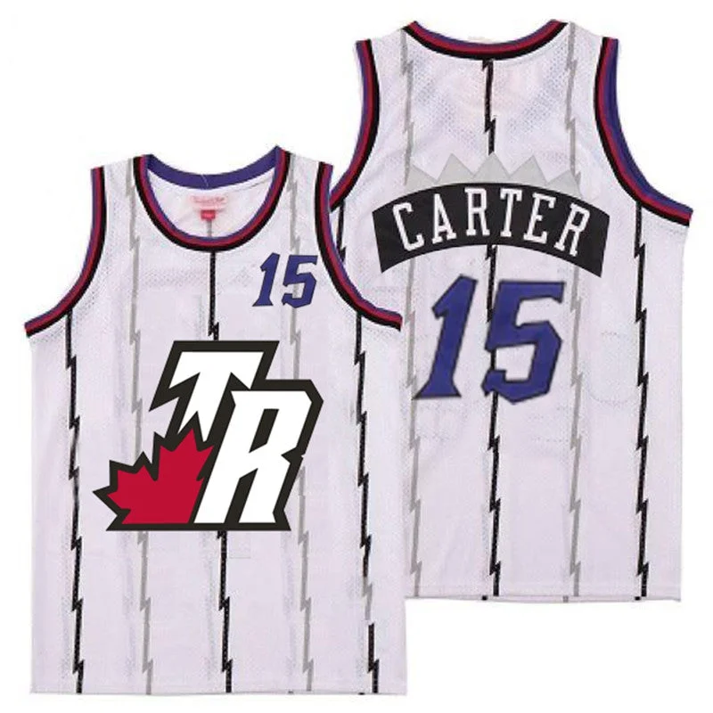 Basketball Jersey For Fan Apparel Orders-Raptors 15 Vince Carter White Big White TR Logo Retro Basketball Jersey