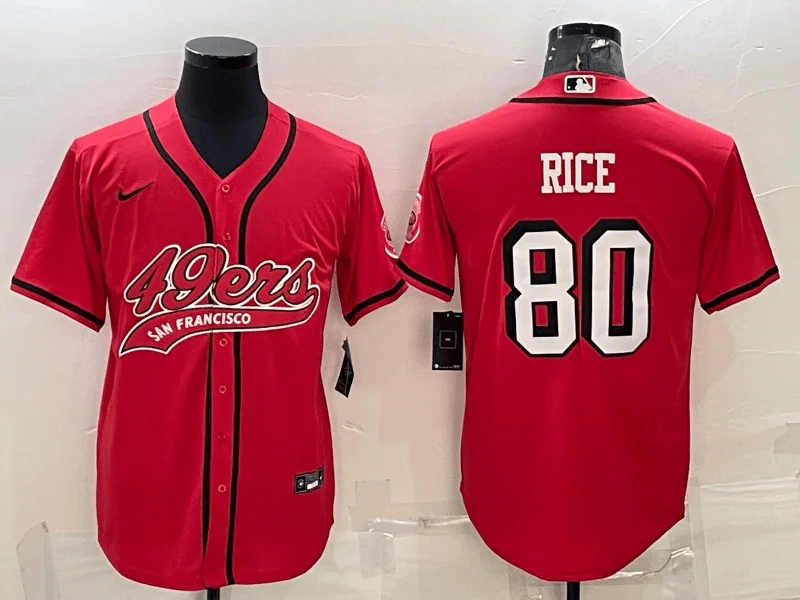 Baseball Jersey For Youth Teams And Leagues-Men's San Francisco 49ers #80 Jerry Rice Red Color Rush With Patch Cool Base Stitched Baseball Jersey