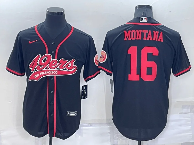 Baseball Jersey With Comfortable Fit-Men's San Francisco 49ers #16 Joe Montana Black Stitched Cool Base Baseball Jersey