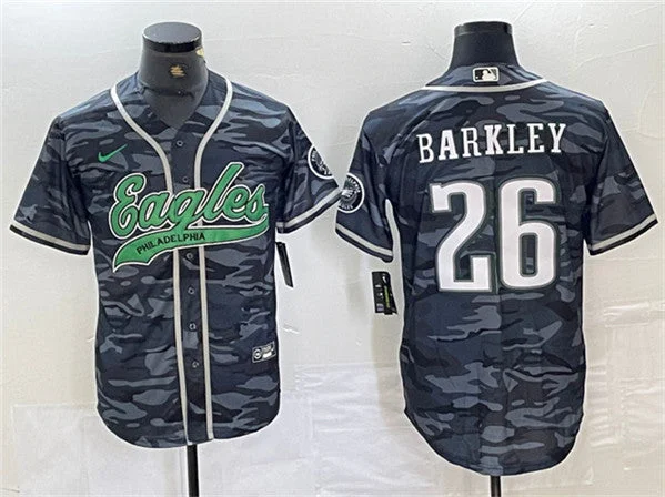 Baseball Jersey For Softball And Baseball Clubs-Men's Philadelphia Eagles #26 Saquon Barkley White/Gold Cool Base Baseball Stitched Jersey