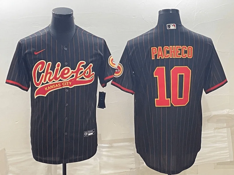 Baseball Jersey For Special Edition Custom Prints-Men's Kansas City Chiefs #10 Isiah Pacheco Black With Patch Cool Base Stitched Baseball Jersey