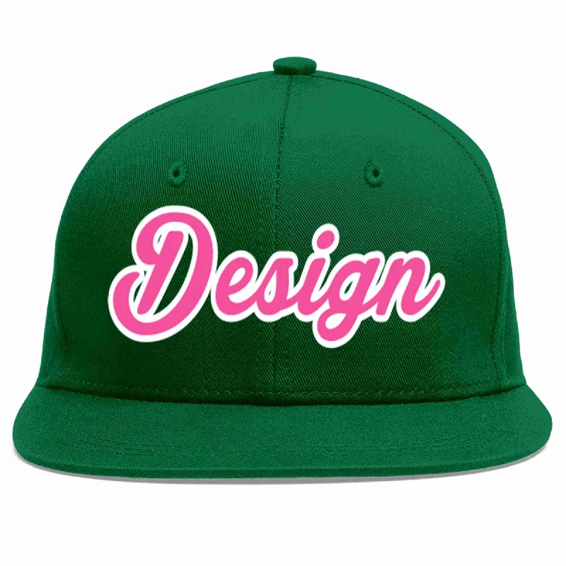 Baseball Cap For Youth Sports-Custom Green Pink-White Flat Eaves Sport Baseball Cap Design for Men/Women/Youth