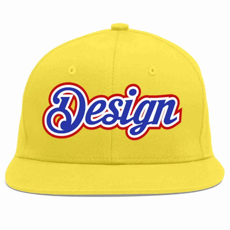 Custom Light Gold Royal-White Flat Eaves Sport Baseball Cap Design for Men/Women/Youth