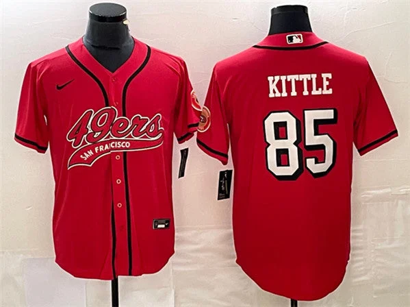 Baseball Jersey For College And University Teams-Men's San Francisco 49ers #85 George Kittle New Red Cool Base Stitched Baseball Jersey