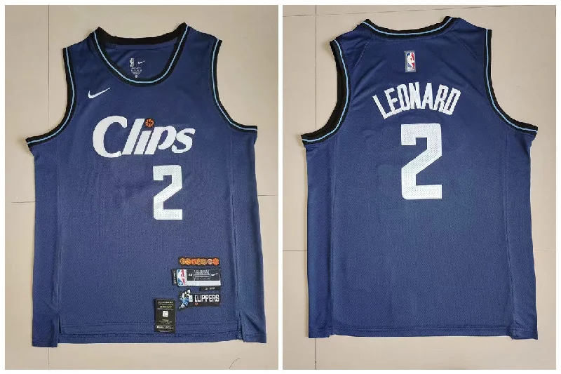 Basketball Jersey With Custom School Names-Clippers 2 Kawhi Leonard Navy 2023-24 City Edition Swingman Basketball Jersey