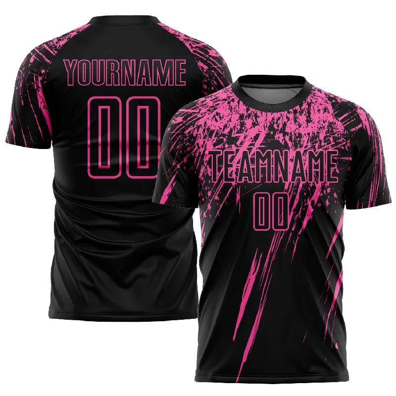 Football Jersey With Team Logo-Custom Black Pink Sublimation Soccer Uniform Jersey