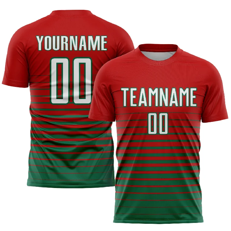 Football Jersey For Sports Club Teams-Custom Red White-Kelly Green Pinstripe Fade Fashion Sublimation Soccer Uniform Jersey