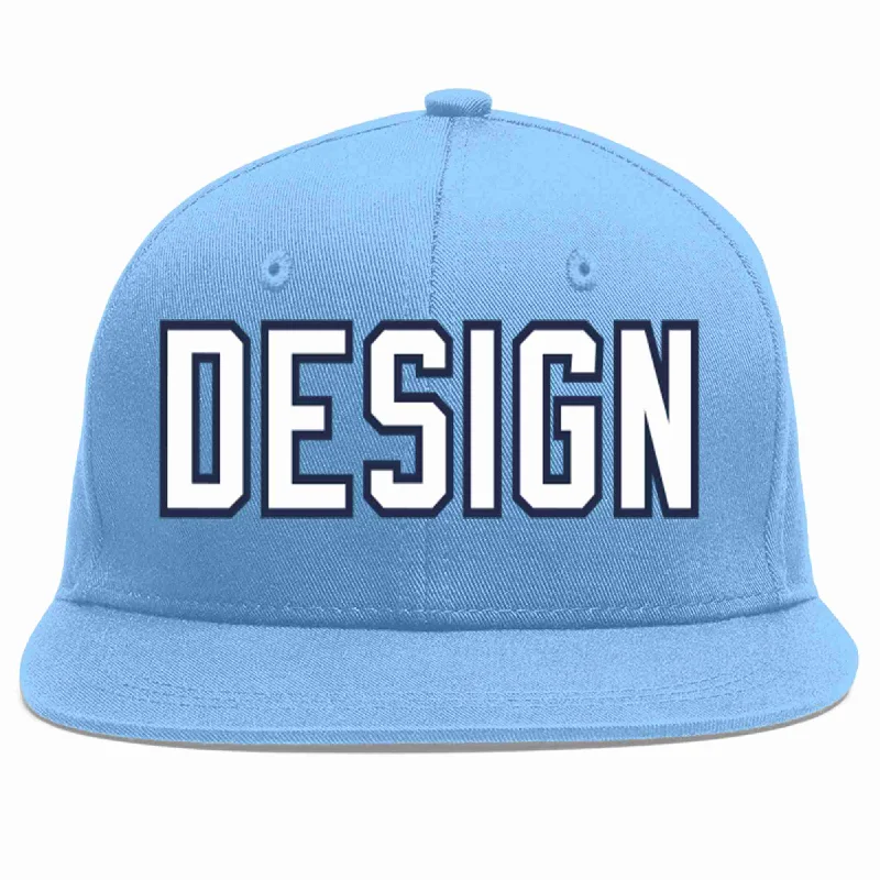 Baseball Cap For Daily Use-Custom Light Blue White-Navy Flat Eaves Sport Baseball Cap Design for Men/Women/Youth