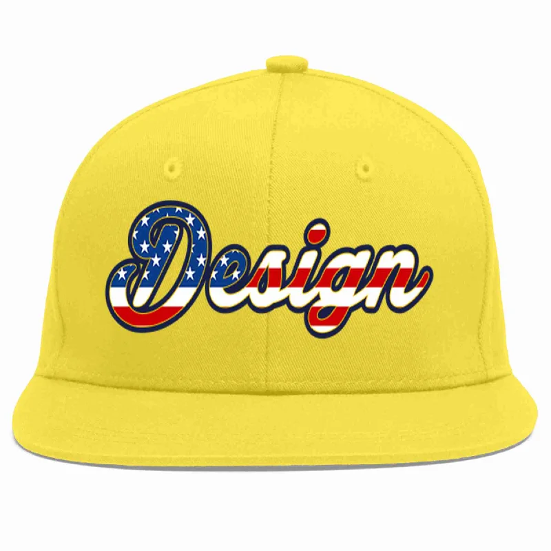 Baseball Cap For Sale-Custom Light Gold Vintage USA Flag-Gold Flat Eaves Sport Baseball Cap Design for Men/Women/Youth