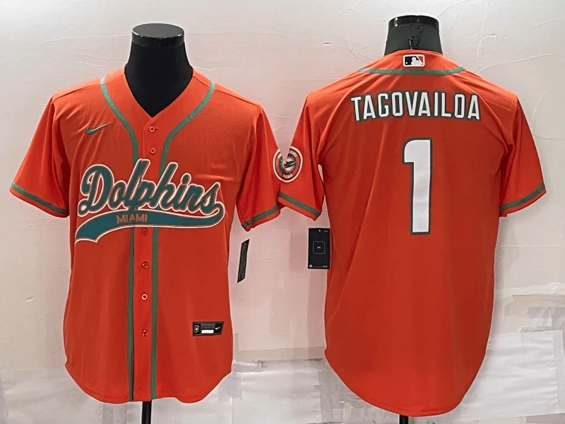 Baseball Jersey For Custom Branding-Men's Miami Dolphins #1 Tua Tagovailoa Orange Stitched Cool Base Baseball Jersey