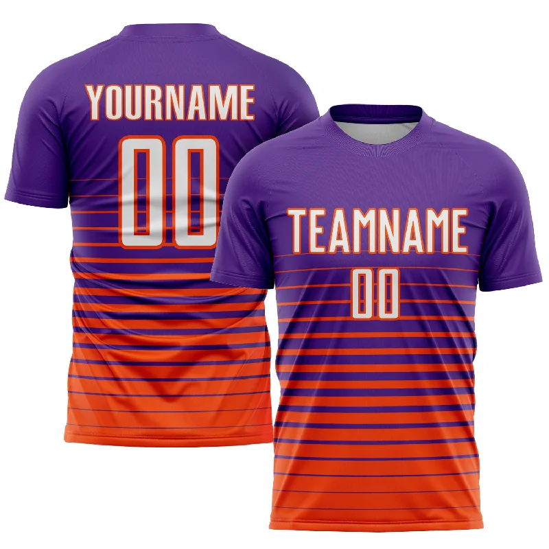 Football Jersey For Fan Events-Custom Purple White-Orange Pinstripe Fade Fashion Sublimation Soccer Uniform Jersey