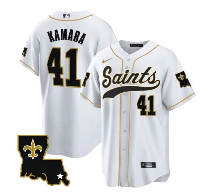 Baseball Jersey With Bold Design-Men's New Orleans Saints #41 Alvin Kamara White 1987 Legacy Cool Base Stitched Baseball Jersey