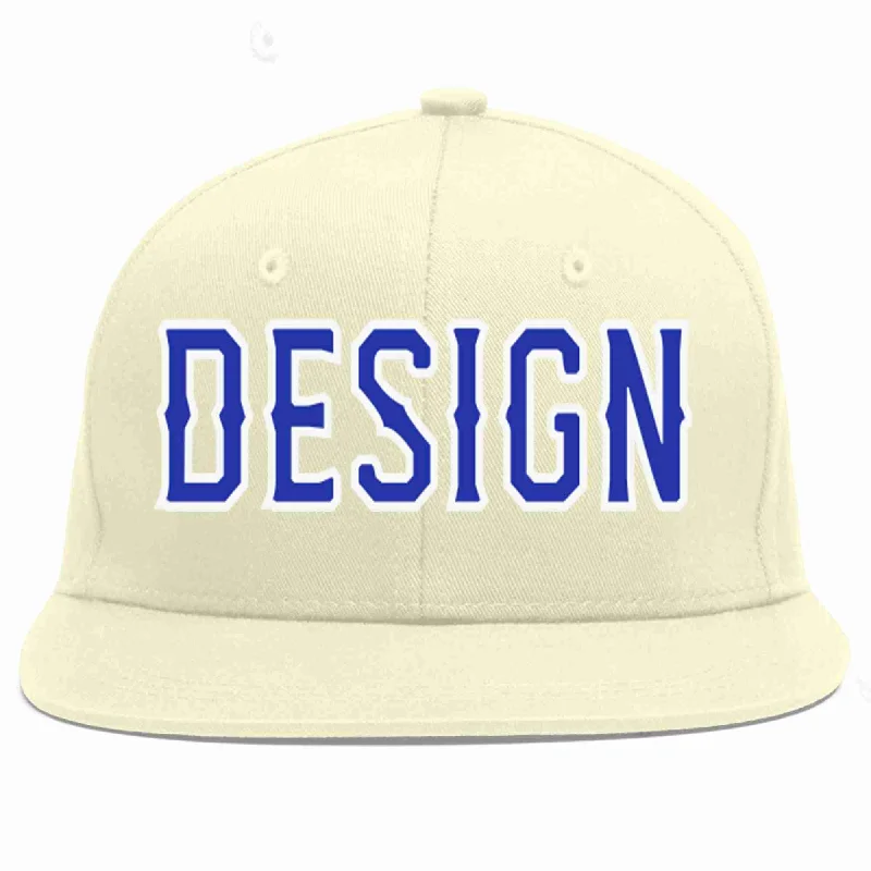 Baseball Cap For Player Recognition-Custom Cream Royal-White Flat Eaves Sport Baseball Cap Design for Men/Women/Youth