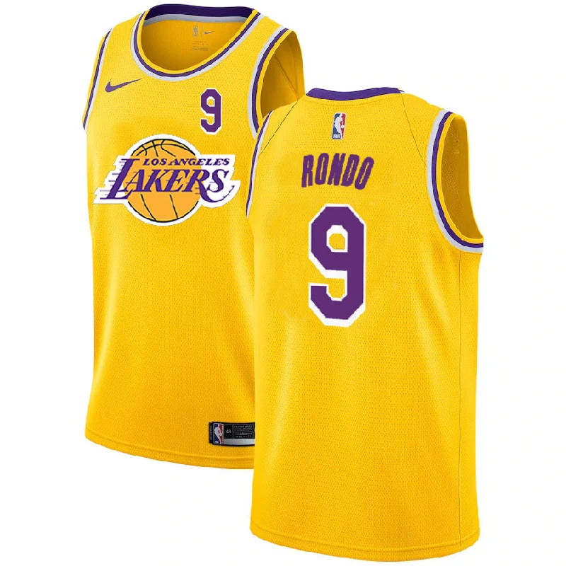 Basketball Jersey For Official Team Fan Gear-Lakers 9 Rajon Rondo Yellow 2020-2021 New City Edition Swingman Basketball Jersey