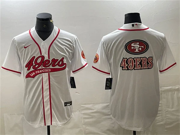 Baseball Jersey For Baseball Fans-Men's San Francisco 49ers White Team Big Logo With Patch Cool Base Stitched Baseball Jersey