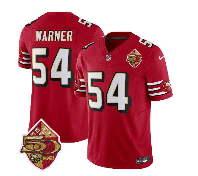 Football Jersey For Official Merchandise-Men's San Francisco 49ers #54 Fred Warner Red 2023 F.U.S.E. 50th Patch Throwback Football Stitched Jersey