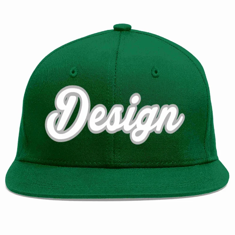 Baseball Cap With Creative Artwork-Custom Green White-Gray Flat Eaves Sport Baseball Cap Design for Men/Women/Youth