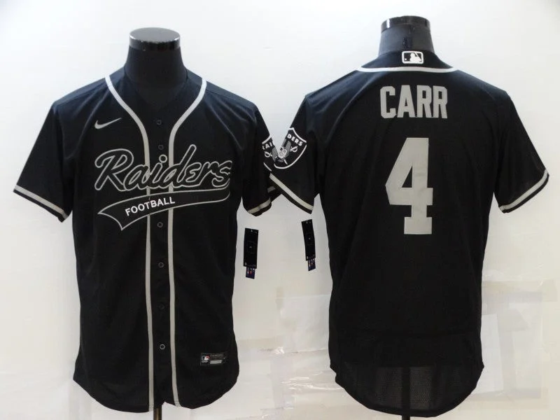 Baseball Jersey For Fan Apparel With Logos-Men's Las Vegas Raiders #4 Derek Carr Black Stitched Flex Base Baseball Jersey